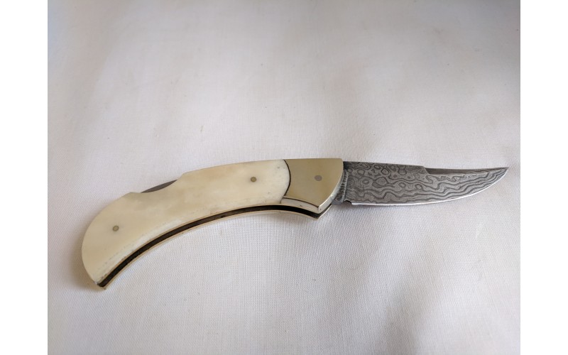 Damascus Folding Pocket Knife (White)